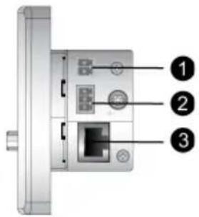 Diagram of a door lock with labeled components including buttons and ports