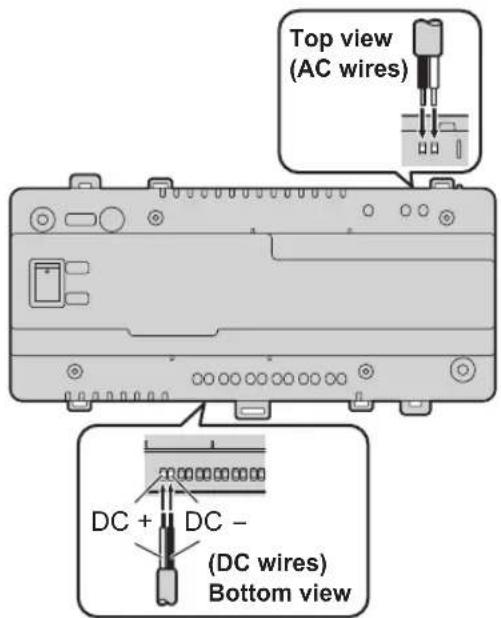 Top view (AC wires) DC + DC - (DC wires) Bottom view
