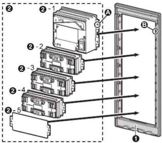 Diagram showing exploded view of an electronic device with labeled components and directional arrows indicating assembly or connection.