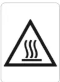 Warning sign with black triangle and steam symbol indicating hazard or stress