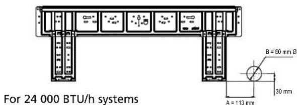 For 24 000 BTU/h systems B = 60 mm Ø A = 113 mm 30 mm