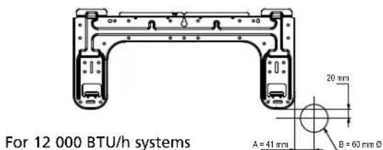 For 12 000 BTU/h systems A = 41 mm B = 60 mm Ø 20 mm