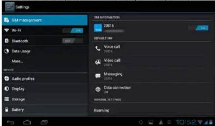 Settings SIM management Wi-Fi Bluetooth Data usage More... Audio profiles Display Storage Battery SIM INFORMATION 2016 DEFAULT SIM Voice call 2016 Video call 2016 Messaging 2016 Data connection IME GENERAL 38:17 PM20 Foaming
