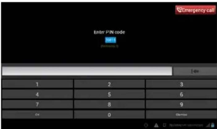 Emergency call Enter PIN code 2011 (please 7) 1 2 3 4 5 6 7 8 9 OK 0 Dismiss