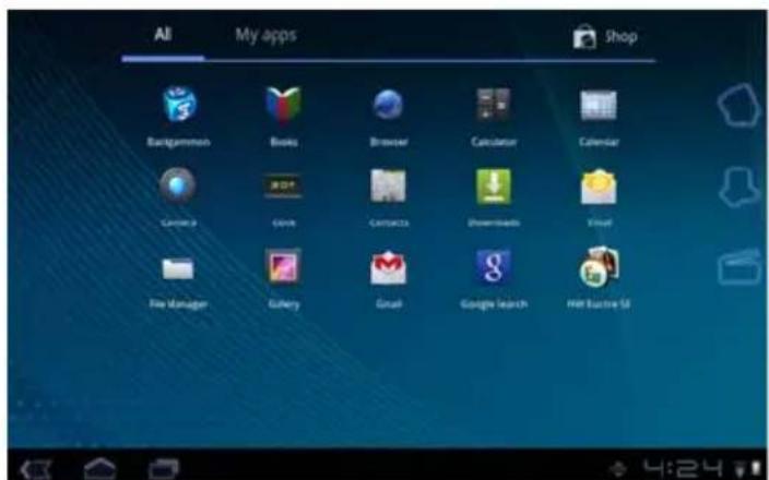 All My apps Shop Backgammon Books Browser Calculator Calendar Canvas 2 Canvas Contacts Downloads E-mail Fire Manager Gallery Email Google Search Net Euroni 51