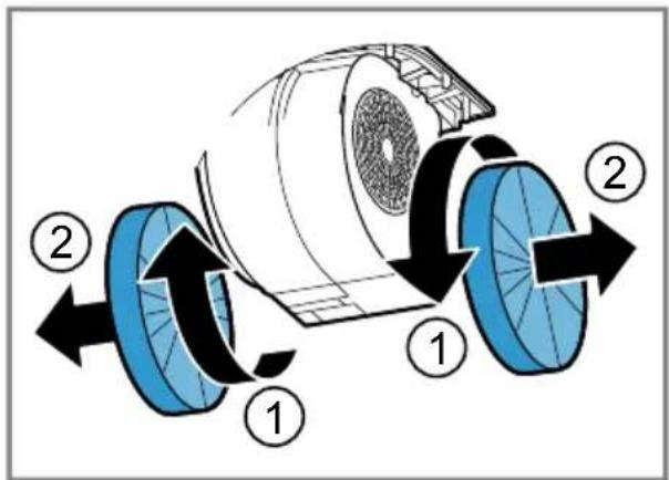 Diagram of a mechanical device with labeled components and directional arrows indicating motion or flow.