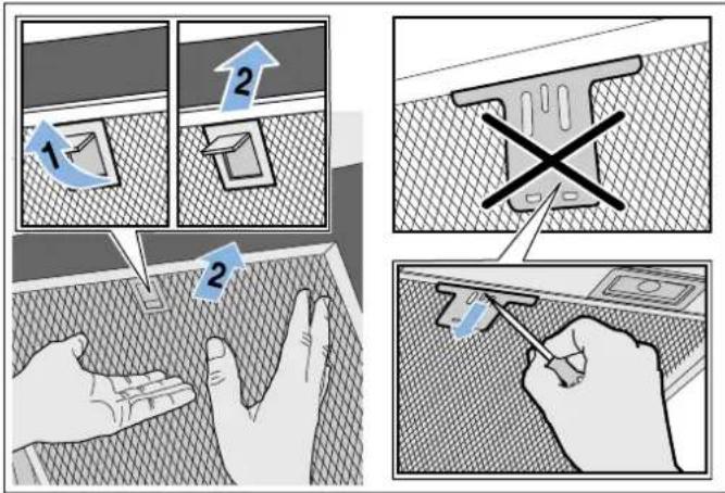 Diagram illustrating four steps of installing a component, showing hand positioning and tool application with numbered annotations.