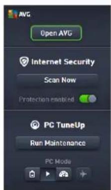 AVG Open AVG Internet Security Scan Now Protection enabled PC TuneUp Run Maintenance PC Mode