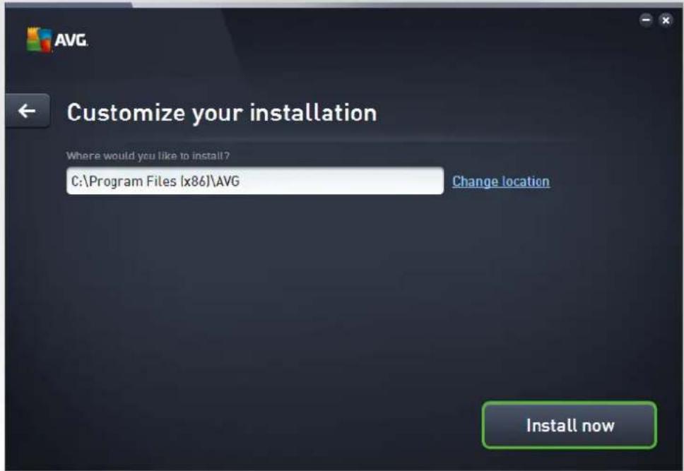 Customize your installation Where would you like to install? C:\Program Files [x86]\AVG Change location Install now