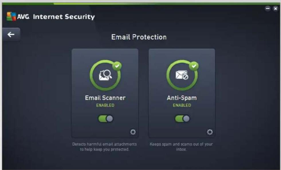 AVG Internet Security Email Protection Email Scanner ENABLED Detects harmful email attachments to help keep you protected. Anti-Spam ENABLED Keeps spam and scams out of your inbox.