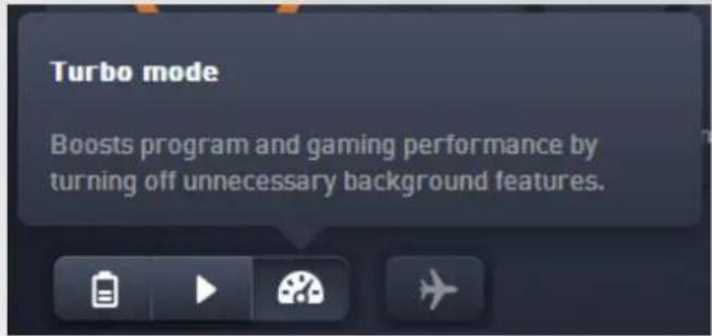 Turbo mode Boosts program and gaming performance by turning off unnecessary background features.