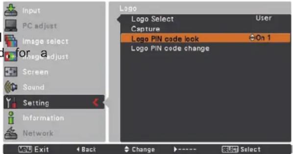 SANYO PLC-XU355K - Change the Logo PIN code lock setting - 2