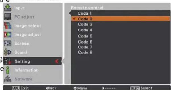 SANYO PLC-XU355K - To change the code for the remote control: - 2