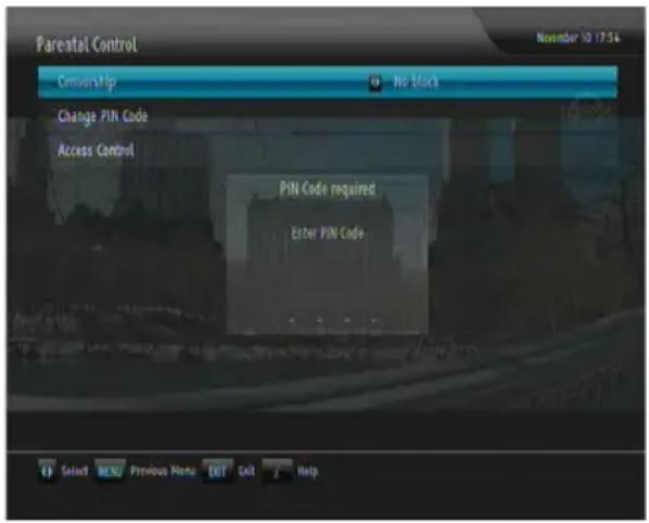 Paretel Control Census/Up No block Change PIN Code Access Control PIN Code required Enter PIN Code Select MENU Previous Menu EXIT Exit Help November 10 17:54