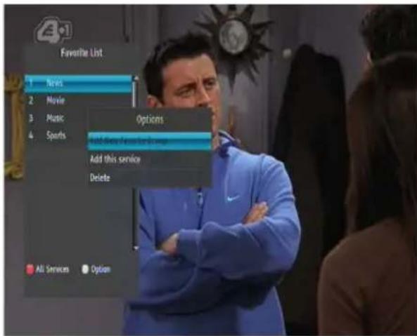 Favorite List 1 News 2 Movie 3 Music 4 Sports Options Add the News for the ways Add this service Delete All Services Option