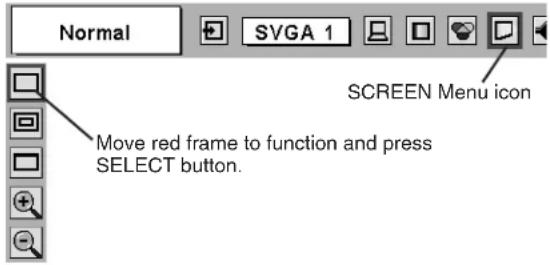 Normal SVGA 1 SCREEN Menu icon Move red frame to function and press SELECT button.