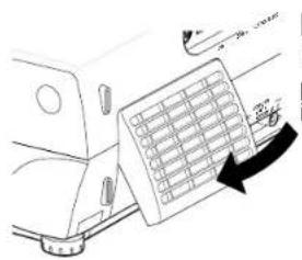 Diagram of a vehicle's air vent system with a grid panel and directional arrow (no text or symbols)