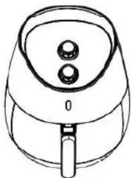 Line drawing of a single air fryer with three buttons and a handle (no text or symbols)
