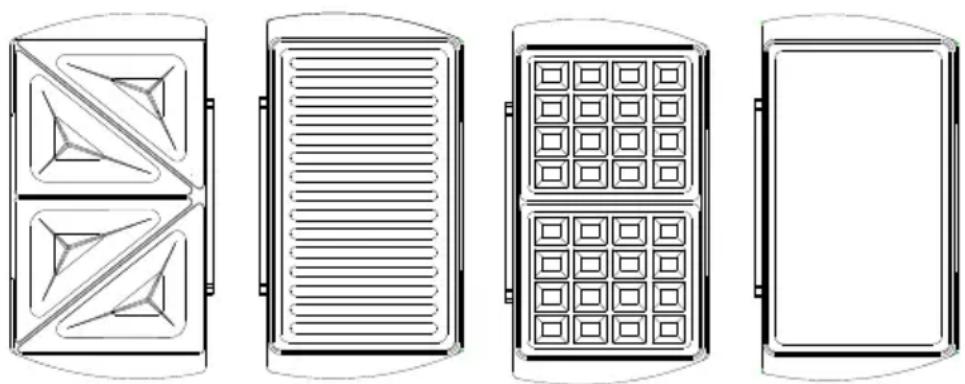Ramtons RM/197 - Accessories: interchangeable Beefsteak plate, chocolate plate, square sandwich plate, grill plate. - 1