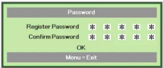 Password Register Password * * * * * Confirm Password * * * * * OK Menu = Exit