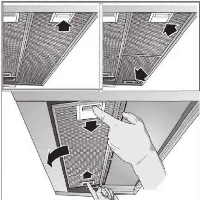 Diagram illustrating airflow or ventilation process with arrows indicating direction and a hand pointing to a component inside a window.