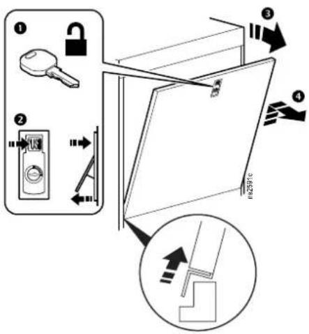 Diagram illustrating door lock and door assembly steps with labeled components and directional arrows