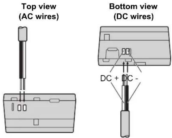 Top view (AC wires) Bottom view (DC wires) DC + DC -