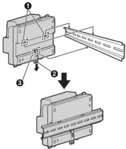 Technical diagram showing assembly steps of a mechanical component with numbered parts and directional arrows indicating process flow.