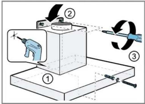 Diagram illustrating a three-step process of tool application on a mechanical device, labeled with steps 1, 2, and 3.