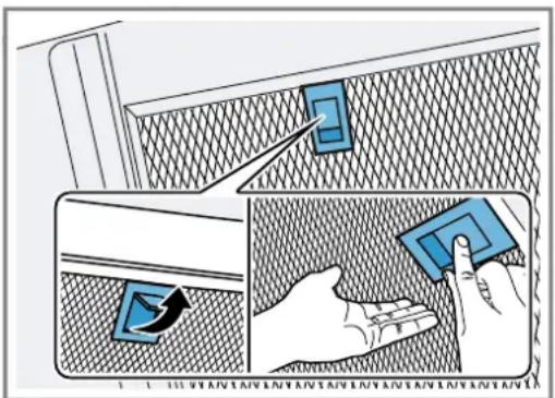 Diagram illustrating a procedure for installing or removing a blue component on a textured surface, with Chinese text labels.