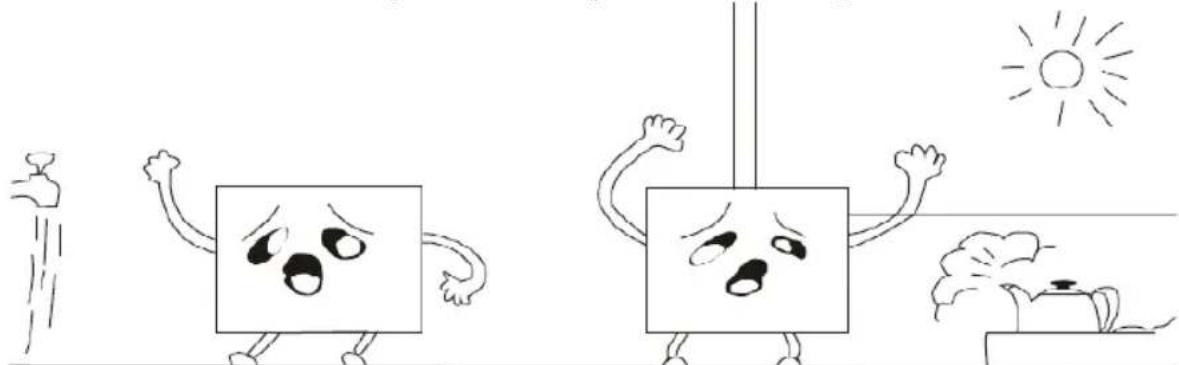 Cartoon illustration of two anthropomorphic blocks with angry faces and expressive gestures, set against a sun and leafy background (no text or symbols)
