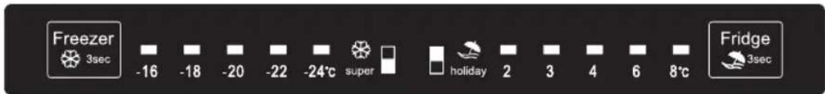 Freezer 3sec -16 -18 -20 -22 -24°C super holiday 2 3 4 6 8°C Fridge 3sec