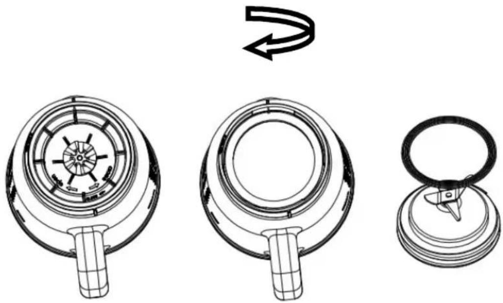 Three technical line drawings of a mechanical component with internal structure, shown from top, side, and bottom views (no text or symbols)