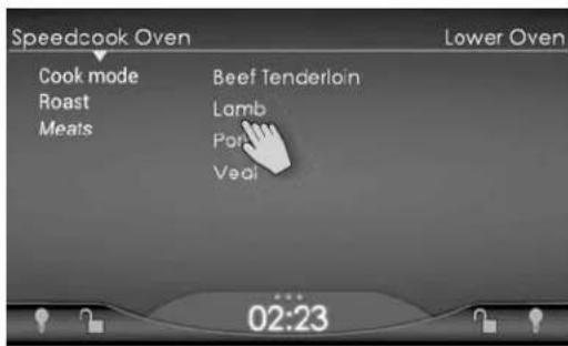 Speedcook Oven Cook mode Roast Meats Beef Tenderloin Lamb Port Veal 02:23 Lower Oven