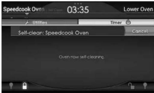 Speedcook Oven 03:35 Lower Oven UFHFFs Timer Cancel Self-clean: Speedcook Oven Oven row self-cleaning.