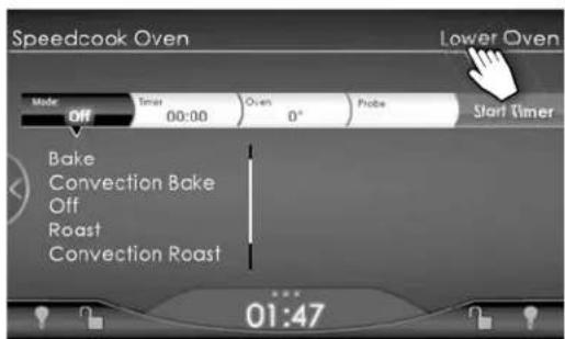 Speedcook Oven Lower Oven Mode Off Timer 00:00 Oven 0° Probe Start Timer Bake Convection Bake Off Roast Convection Roast ... 01:47