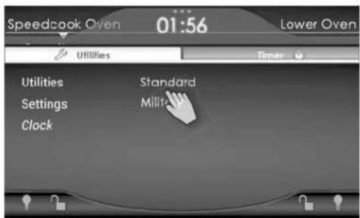 Speedcook Oven 01:56 Lower Oven Utilities Settings Clock Standard Military