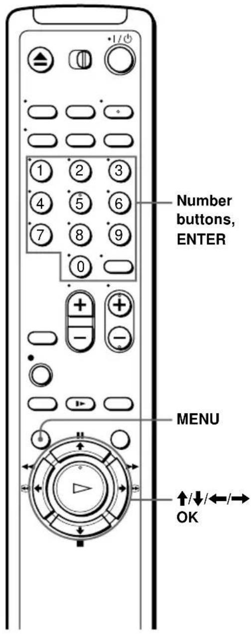 Number buttons, ENTER MENU ↑/↓/←/→ OK