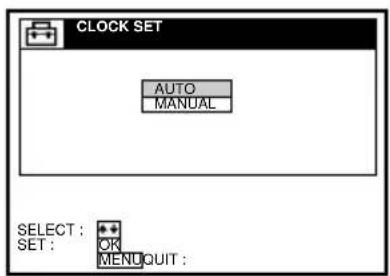CLOCK SET AUTO MANUAL SELECT : •• SET : OK MENUQUIT :