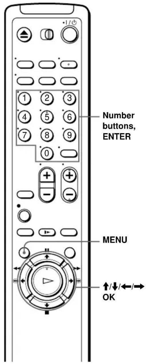 Number buttons, ENTER MENU ↑/↓/←/→ OK