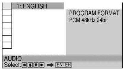 1: ENGLISH PROGRAM FORMAT PCM 48kHz 24bit AUDIO Select: ← → ENTER