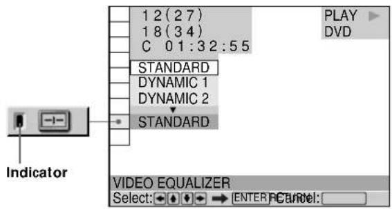 1 2 (2 7) 1 8 (3 4) C 0 1:3 2:5 5 STANDARD DYNAMIC 1 DYNAMIC 2 STANDARD VIDEO EQUALIZER Select: → ENTER PCancel: