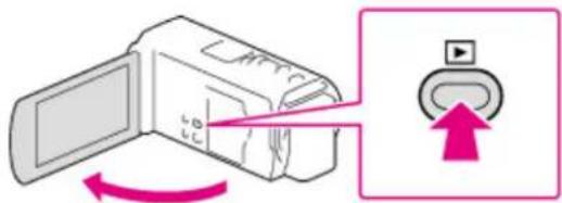 Diagram showing a device with an arrow pointing to a play button, indicating playback direction or movement.