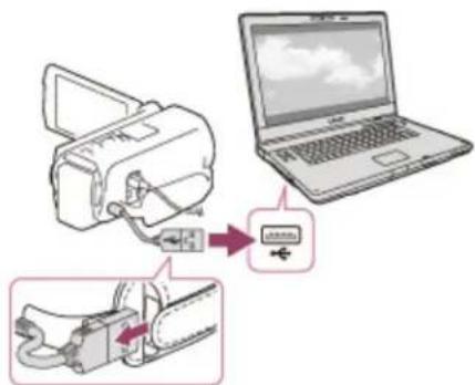 Diagram showing printer connection to laptop with labeled ports and cable, including a close-up of the cable being inserted.
