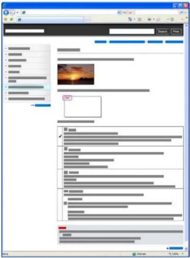 Screenshot of a web-based search interface with a preview window showing a sunset image and a list of horizontal bars.