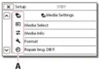 Setup STBY Media Settings Media Select Media Info Format Repair Img.DB F.