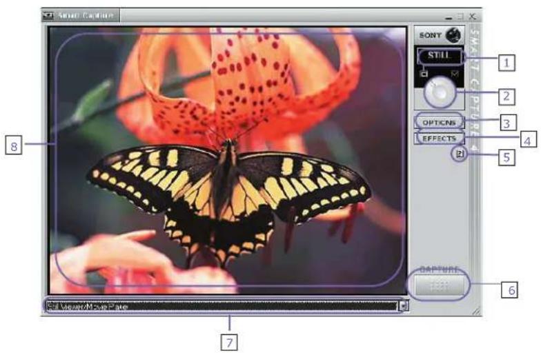 Smart Capture SONY STILL OPTIONS EFFECTS 1 2 3 4 5 6 7 8 CAPTURE FCC
