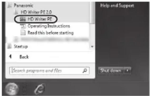 Panasonic HD Writer PE 2.0 HD Writer PE Operating Instructions Read this before starting Startup 4 Beck Search programs and files Help and Support Shut down