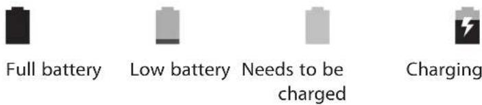 Full battery Low battery Needs to be charged Charging