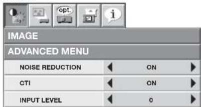 IMAGE ADVANCED MENU NOISE REDUCTION ON CTI ON INPUT LEVEL 0